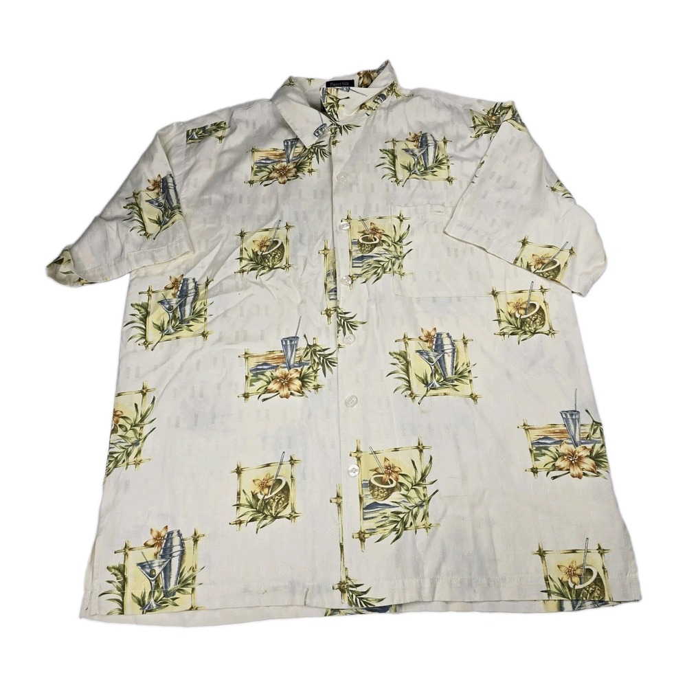 Weekender Hawaiian Shirt Mens L Silk Blend Martini Cocktail Coconut Camp L